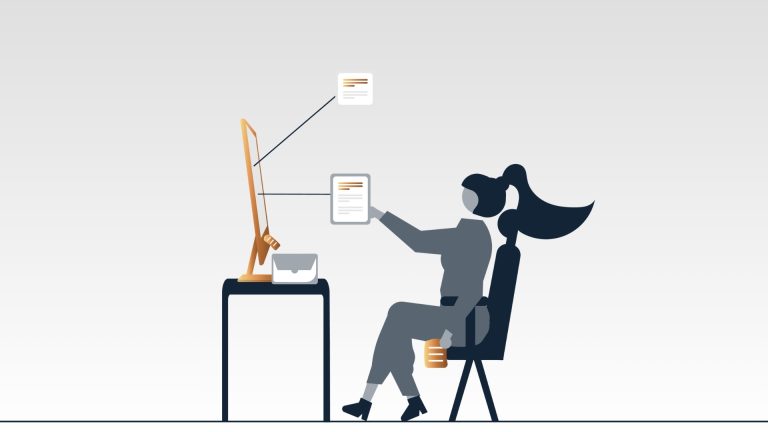 Professionista al computer che gestisce progetti digitali e dati online