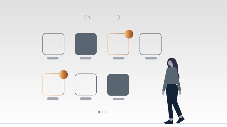 Utente esplora interfaccia digitale con contenuti e ricerca visiva