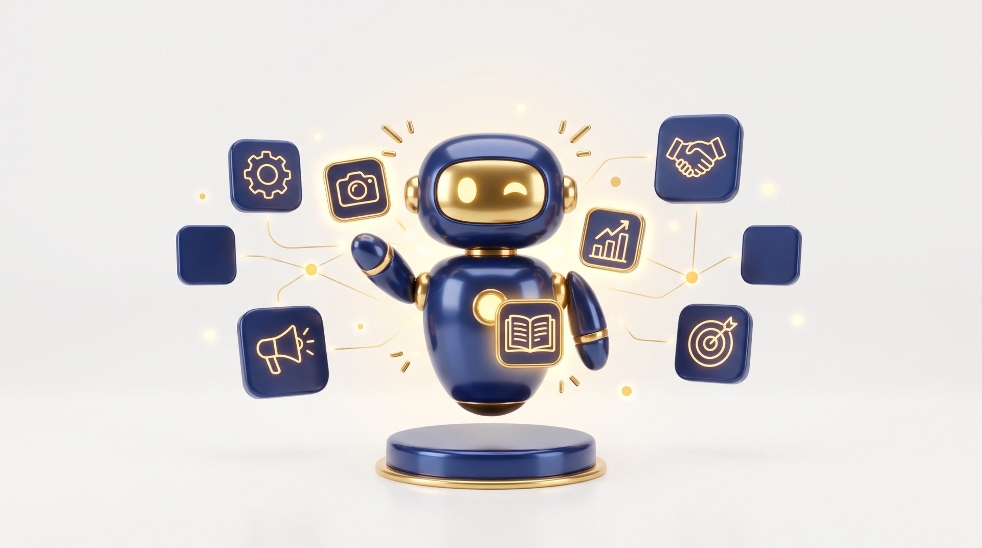 Robot dorato che genera contenuti, concept delle migliori agenzie di AI generativa in Italia