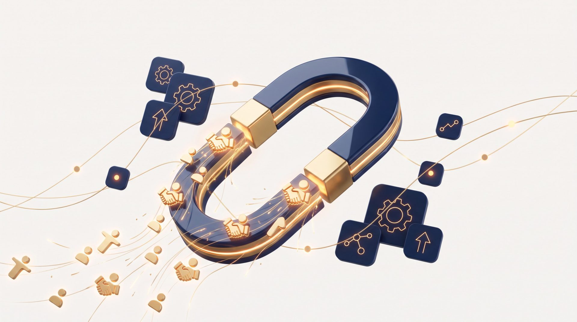 Calamita che attrae contatti dorati, concept delle migliori agenzie di lead generation B2B