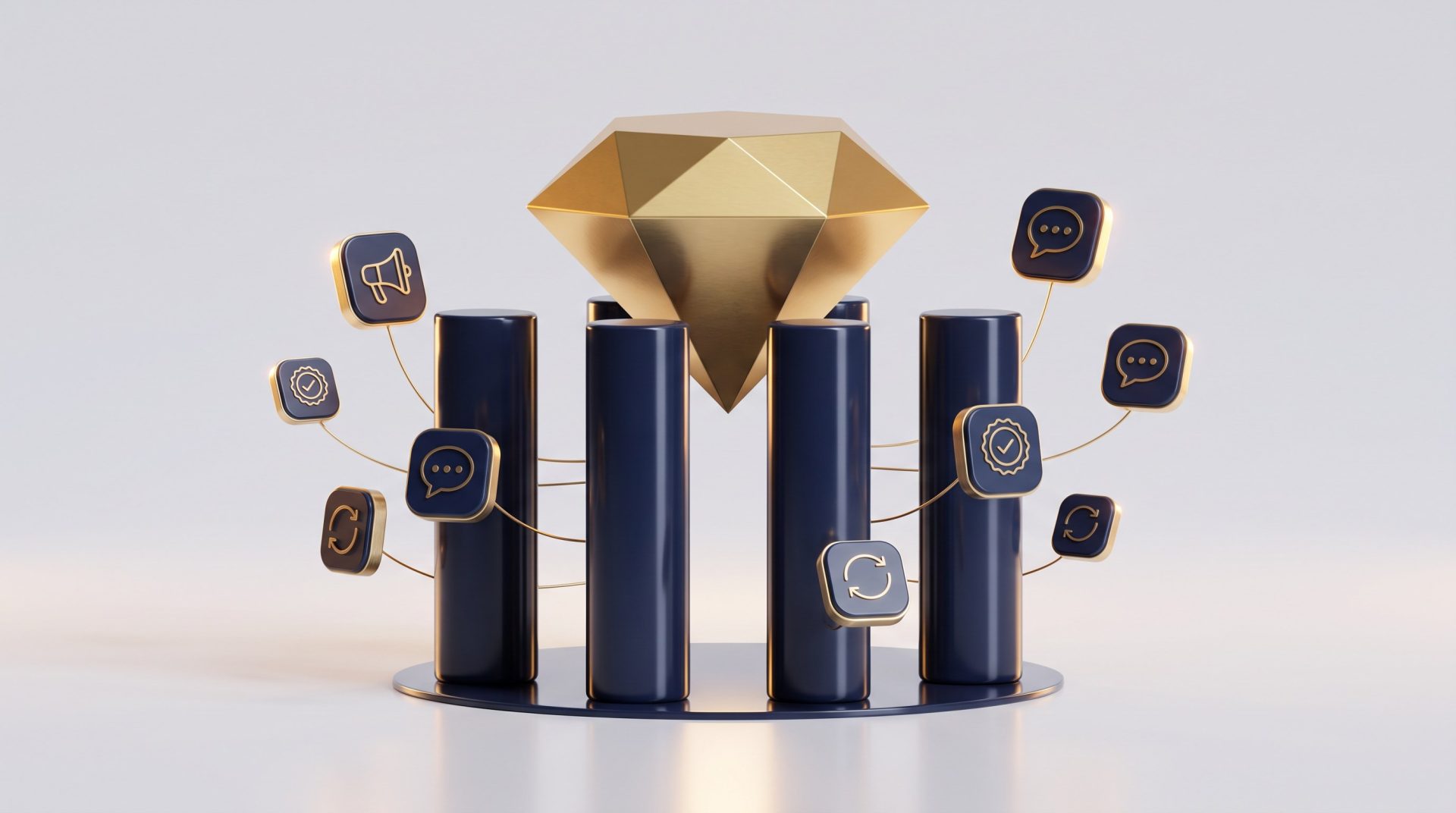 Brand equity: i quattro pilastri del valore di marca Quattro colonne che sostengono un marchio, a rappresentare i pilastri della brand equity